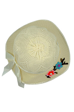 Beoje Kıds Kız Çocuk Şapkası Hasır Parlak Figür Fiyonklu Model ABKSP-0021