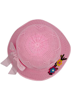 Beoje Kıds Kız Çocuk Şapkası Hasır Parlak Figür Fiyonklu Model ABKSP-0021