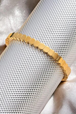Ezme Pul Tasarımlı Vip Gold Renk Kadın Çelik Bileklik