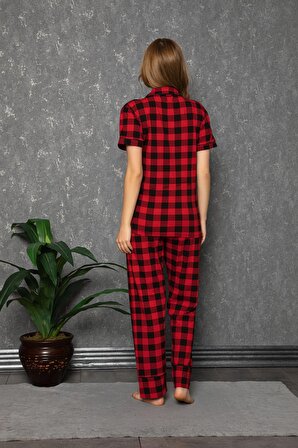 Kadın Önden Düğmeli Ara Biyeli Pijama Takımı