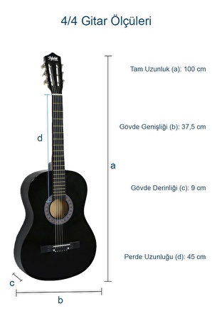 Midex CG-270BK Siyah Klasik Gitar 4/4 Yetişkin Boy Sap Ayarlı Full Set