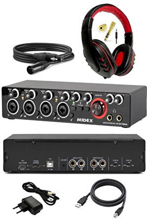 Midex GLX-4000HD Profesyonel Usb Stüdyo Ses Kartı 4 Giriş 4 Çıkış (Kulaklık ve Kablo)