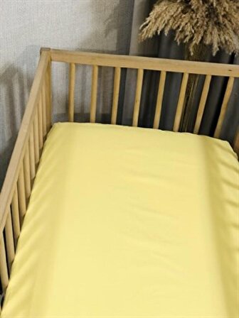 Pamuklu Sarı Bebek Çarşaf Takımı (70x140) +Bebek Yastığı (35x45)