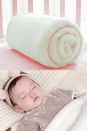 Nomi Bebek Battaniyesi Beyaz Yeni Doğan Bebek Beşik Puset Kundak Peluş Battaniye 100x120 cm