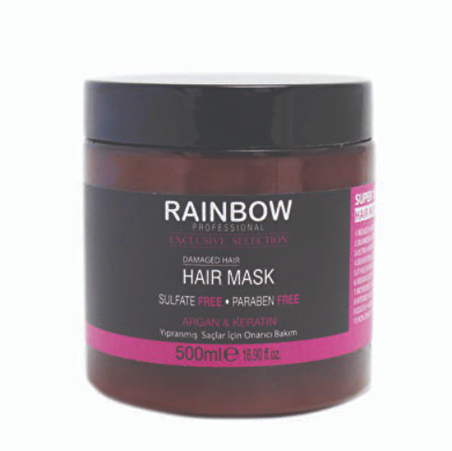 Rainbow Argan & Keratin Yıpranmış Saçlar için Onarıcı Saç Bakım Maskesi 500 ml