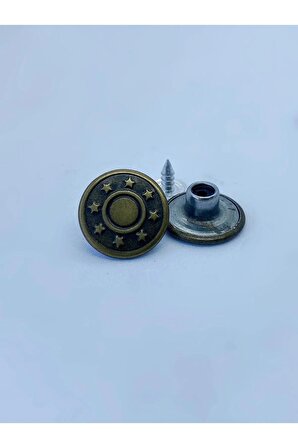 17mm Antik Sarı Bronz Sabit Kot Düğmesi 10 Adet