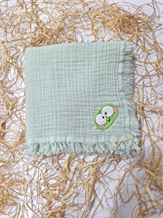 Tly Home Textiles Pamuklu Kurbağa Figürlü 110x110 cm Bebek Battaniyesi Yeşil