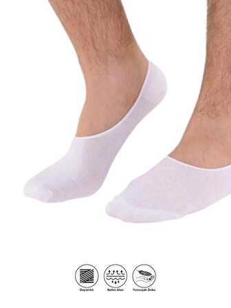 4 Çift Erkek Görünmez Kaydırmaz Topuk Silikonlu Beyaz Babet Çorap