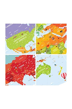 Scratch Map Kids Eyaletli Kazınabilir Çocuklar Için Eğitici Öğretici Dünya Haritası En Büyük Boy 70×100