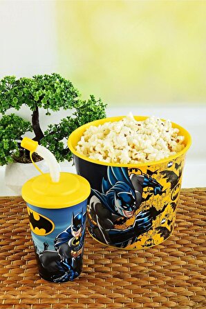 Batman Mısır & Popcorn Kutusu+Kapaklı Pipetli Bardak 400 ml.