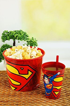 Süperman Mısır & Popcorn Kutusu+Pipetli Bardak 400 ml.