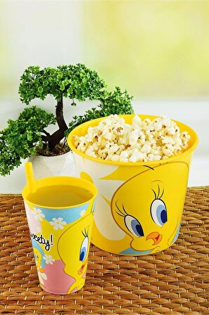 Tweety Mısır & Popcorn Kutusu+Pipetli Bardak 400 ml.
