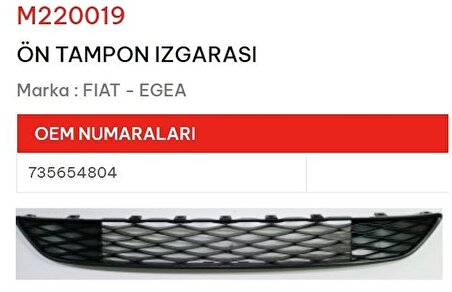 Fiat Egea Ön Tampon Izgarası 735654804 NS