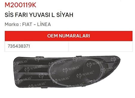 Fiat Linea Sis Far Çerçevesi Sisli Sol Ön Siyah NS 735438371