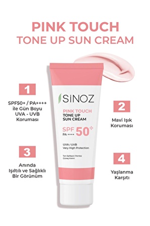 Sinoz Pink Touch Spf 50 Cilt Aydınlatıcı Ton Eşitleyici Pembe Yüz Güneş Kremi 50 ml Tüm Ciltler İçin