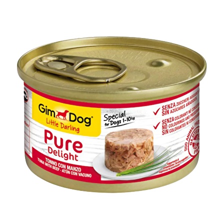 GimDog Pure Delight Jöle İçinde Parça Ton Balıklı ve Biftekli Yetişkin Köpek Konservesi 85 Gr