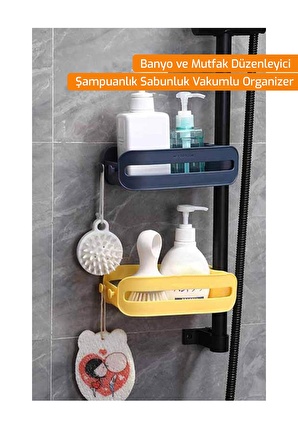 Banyo Ve Mutfak Düzenleyici Şampuanlık Sabunluk Vakumlu Organizer - Krem