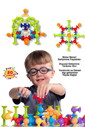 Vantuzlu Vakum Molekül 50 Parça Yapı Silikon Taşları Popit Eğitici Oyuncak Squigz Lego Puzzle Yapboz