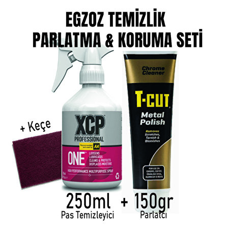 Motosiklet Egzoz Temizlik & Parlatma & Koruma Paketi (250 ml XCP One + Keçe)