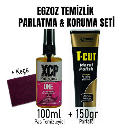 Motosiklet Egzoz Temizlik & Parlatma & Koruma Paketi (100 ml XCP One + Keçe)