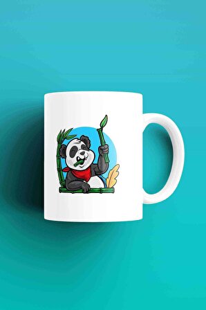 Bambu Yiyen Panda Desenli, Baskılı Beyaz Kupa Bardak