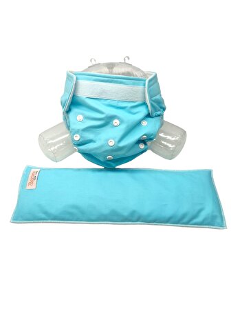 BEZHANE Cırt Cırtlı Yıkanabilir Bebek Bezi Mavi (8kg-18kg)+ 1 adet 8 katlı Emici Ped