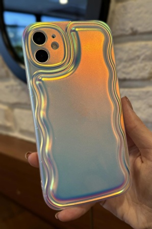 iPhone 11 Uyumlu Zigzaglı Dalgalı Hologram Puf Kılıf