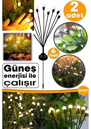 2 Adet 6 Ledli Solar Güneş Enerjili Ateş Böceği Çiçek Lamba 12 adet Led Işık Bahçe Lambası