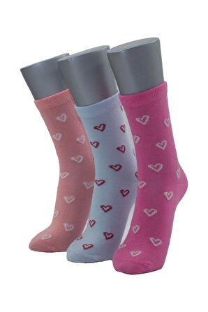 Bayan Soket Çorap 3 Lü Kalp desenli Renkli