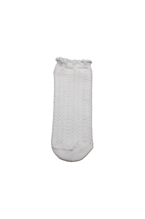 Bayan Patik Çorap Beyaz Zincir Desenli 3 lü