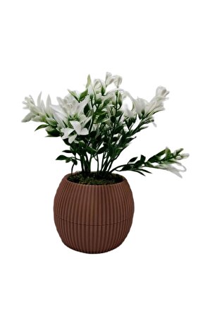 Mini Saksıda Yeşil Beyaz Yapay Bitki Garnitür Taş Yosunlu 17 Cm Dekoratif Banyo Mutfak Masa Çiçeği