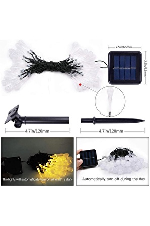 Damla Günışığı Solar Güneş Enerjili 7 Metre 8 Fonksiyonlu Led Seti Aydınlatma Su Geçirmez Panel