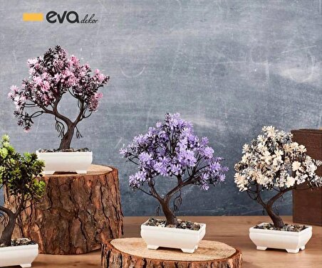 Dekoratif Saksılı Yapay Çiçek Yapay Ağaç Mini Saksı Aranjman Dekor Ağaç Taşlı Saksı
