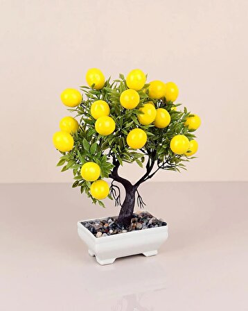 Dekoratif Saksılı Yapay Çiçek Limon Ağacı Mini Saksı Aranjman Dekor Ağaç Taşlı Saksı