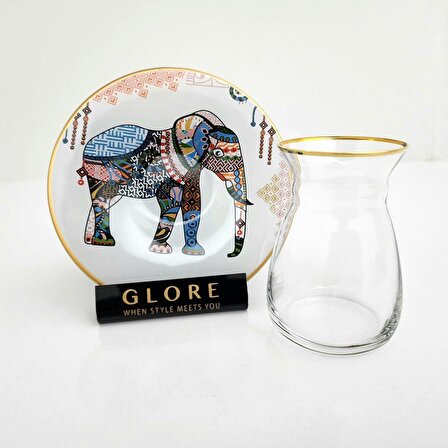Glore Elephant Altın Yaldızlı Çay Bardağı Seti