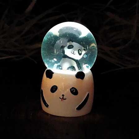 Sevimli Panda Işıklı Mini Kar Küresi & Melek Kolye