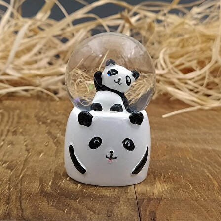 Sevimli Panda Işıklı Mini Kar Küresi & Kar Tanesi Kolye Hediye Seti