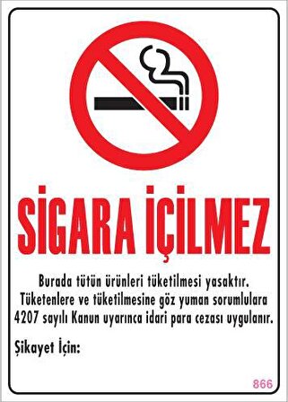 Sigara İçilmez Uyarı Levhası 25x35 KOD:866