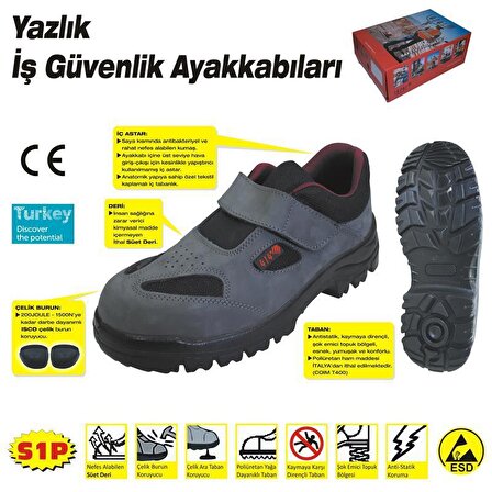 414 YAZLIK S1 44 No Çelik Burunlu Ayakkabı