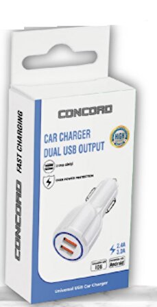 Concord C-767 2.4A 3A QC 3.0 Çift USB Hızlı Fast Araç Çakmaklık Şarj