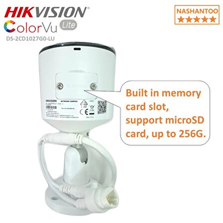 HIKVISION Bullet DS-2CD1027G0-LUF Gece Renkli PoE 2MP IP Dahili Sesli Kamera ColorVu H.265+IP67