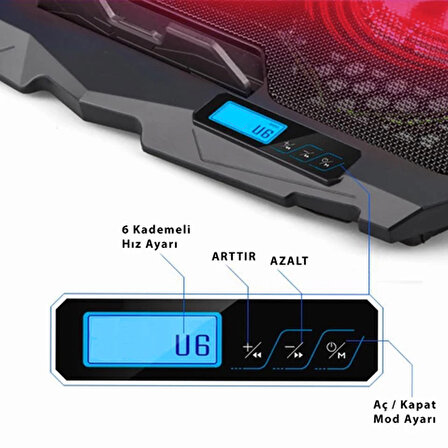 Concord C-884 Hız Ayarlı Dijital Gösterge 4 FAN Kademeli Oyuncu Gaming Laptop Soğutucu Stand Cooler