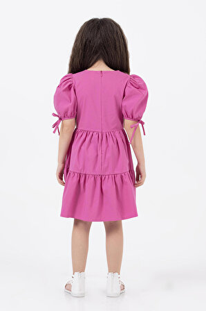 Pembe Kolu Karpuz Model Eteği Fırfır Detaylı Elbise