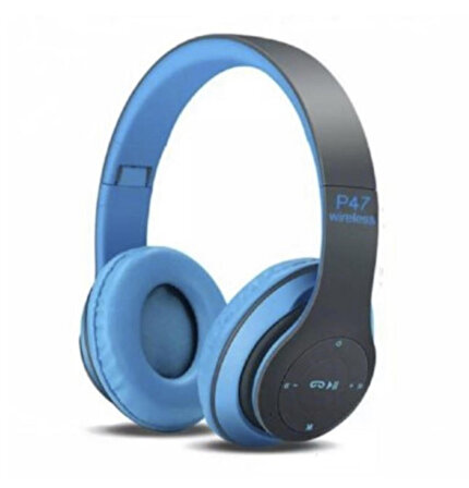 P47 Bluetooth Kablosuz Kulaküstü Kulaklık (MAVİ)