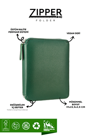 Victoria's Journals Zipper Folder Organizer Defter A5 Çizgili Yeşil