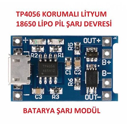 TP4056 Korumalı Lityum Pil Şarj Devresi Micro Usb 18650