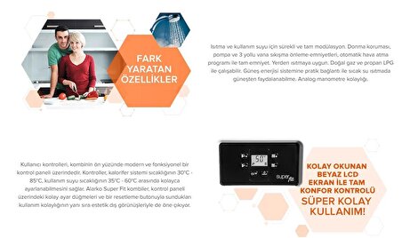 Alarko Super Fit SUF 35 Premiks Tam Yoğuşmalı Kombi 35 kW (30000 kcal) TSE Belgeli (Baca Dahil)