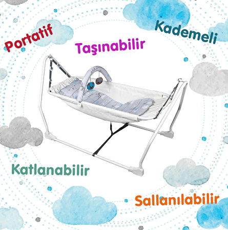 Norfolk Baby Sleep Katlanabilir Oyuncaklı Sallanır Bebek Beşiği - Hamak Beşik - Sallanır Bebek Hamağı - Ekru