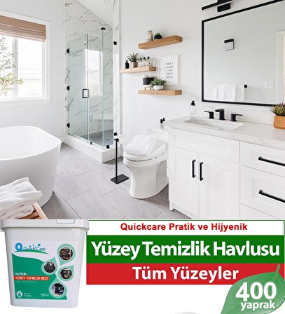 QUICKCARE Dezenfektanlı Yüzey Temizlik Havlusu 400 Yaprak, Kova Mendil Aloe Vera Kokulu