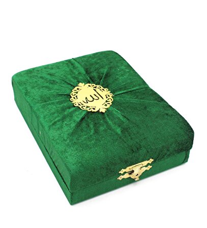 Hediyelik Kadife Kaplı Kutulu Yeşil Renk Kur'an-ı Kerim